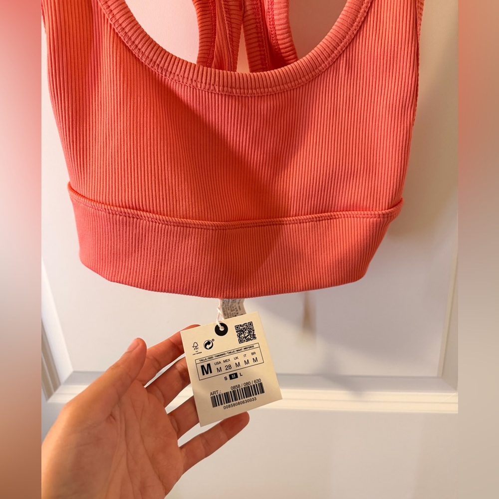 Coral Ribbed Sports Bra - Picture 2 of 3
